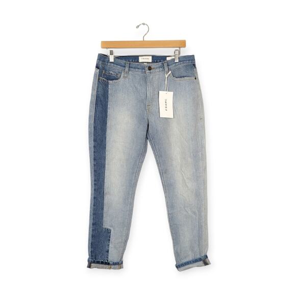NWT Frame Denim Womens Jeans Le Garcon Patchwork Cropped Denim Size 27 - Picture 1 of 9